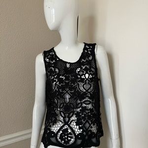 ACEMI ANTHOLOGIES NWT! Black Eyelet Cut-Out Lace Sleeveless Tank Top Blouse Sz M